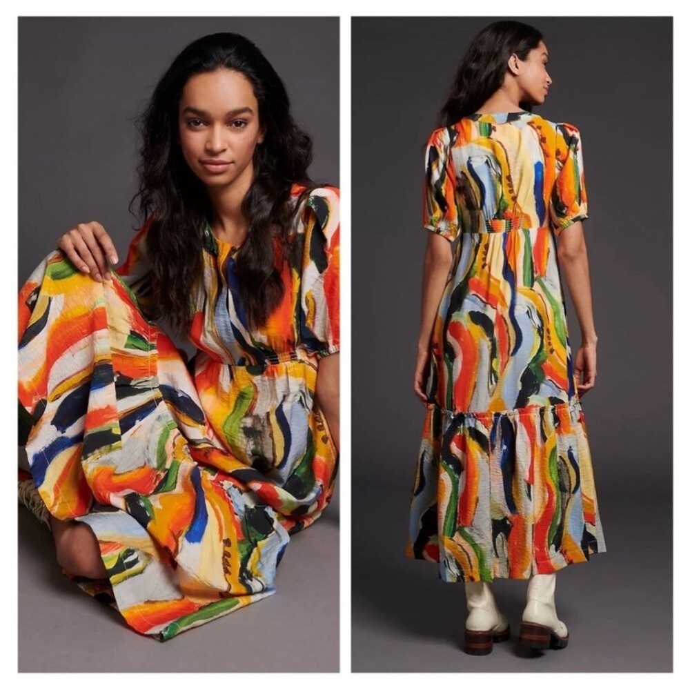 Anthropologie Maeve Suzannah Colorful Rainbow Abstract Print Maxi Dress Size 2X - Picture 9 of 16